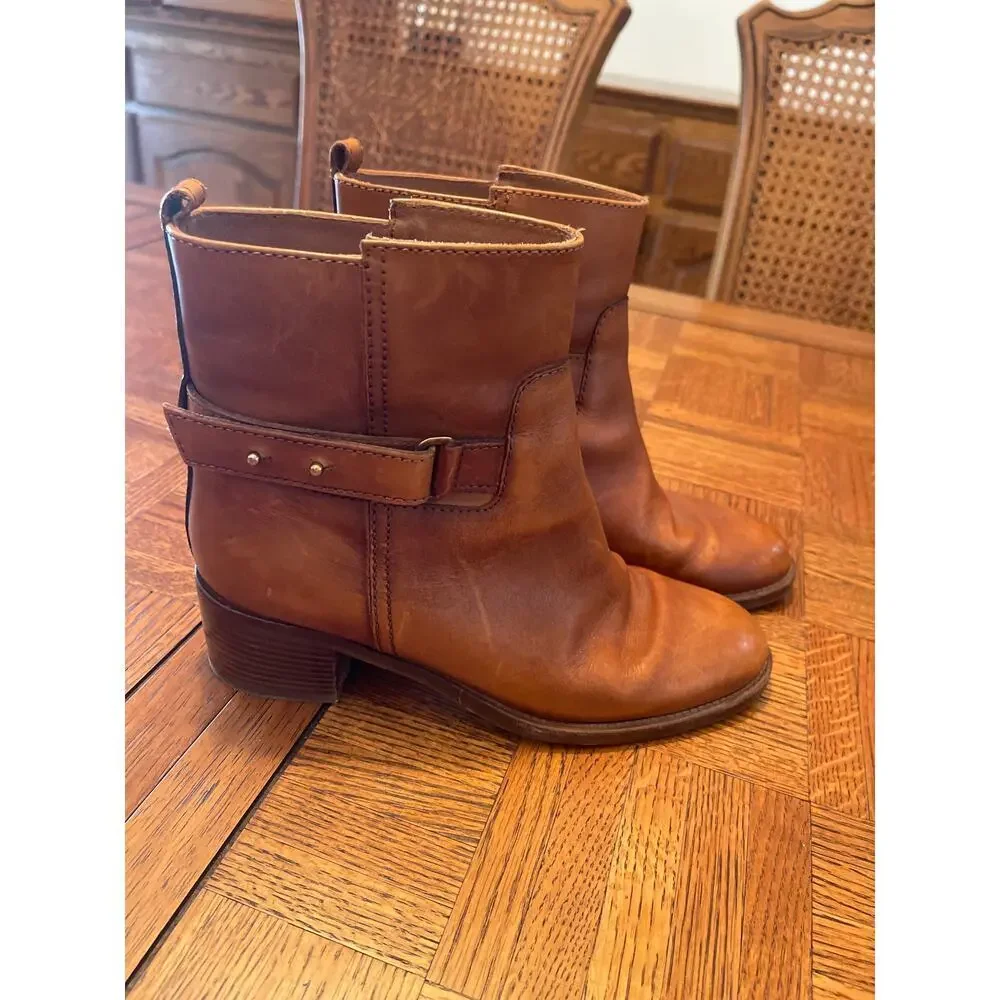J Crew Parker Leather Moto Ankle Boots Booties Cognac size 8